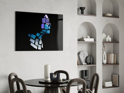 Blue Cube Mosaic Face Profile Glass Wall Art
