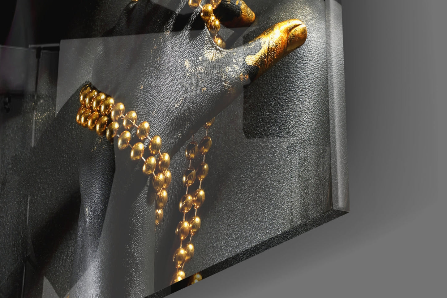 Gold Bead Chain Woman Glass Wall Art