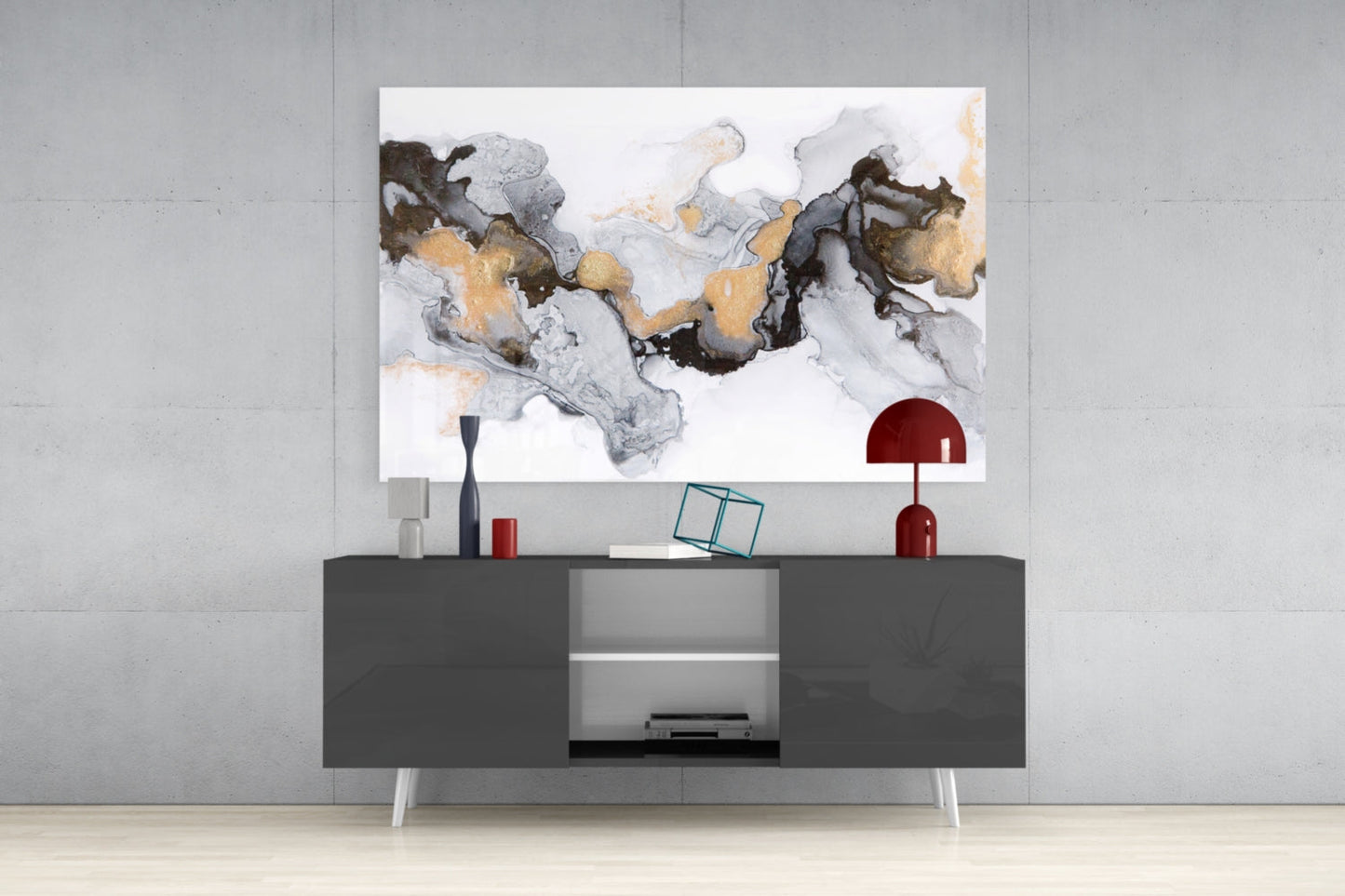 Gold Veined Black Marble Flow Glass Wall Art