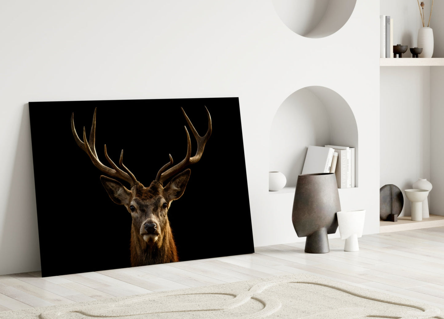 Red Deer Stag on Black Glass Wall Art