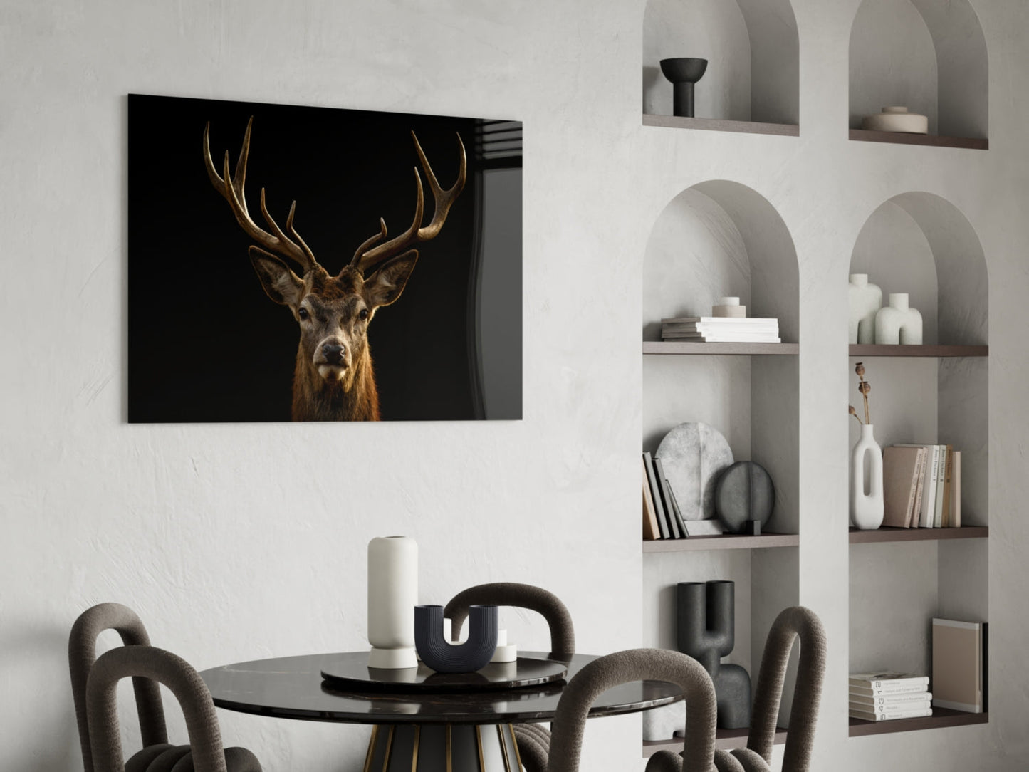 Red Deer Stag on Black Glass Wall Art