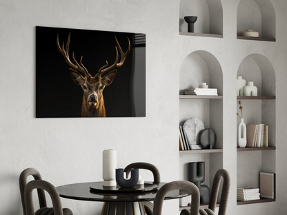 Red Deer Stag on Black Glass Wall Art