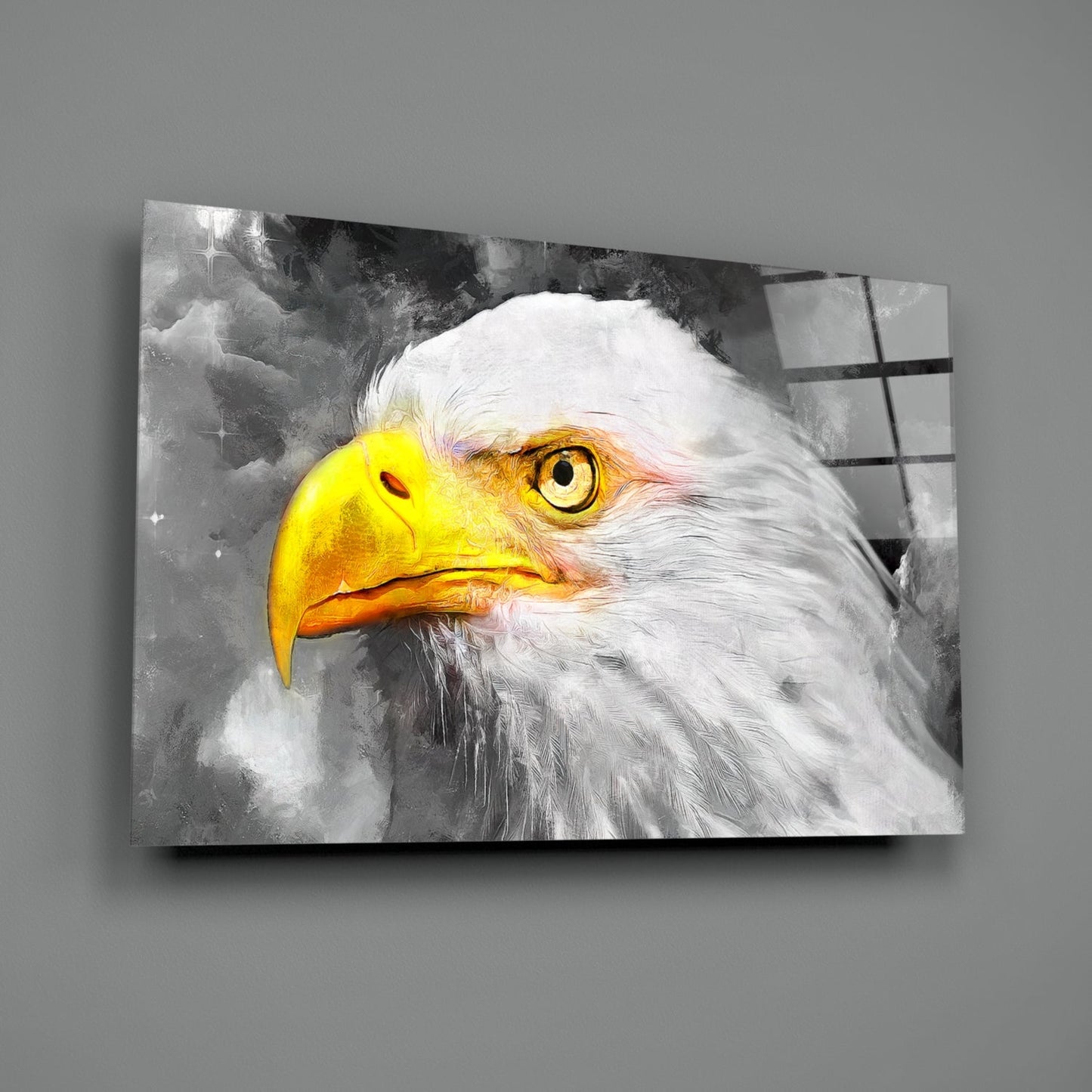 White Eagle Stormy Sky Glass Wall Art