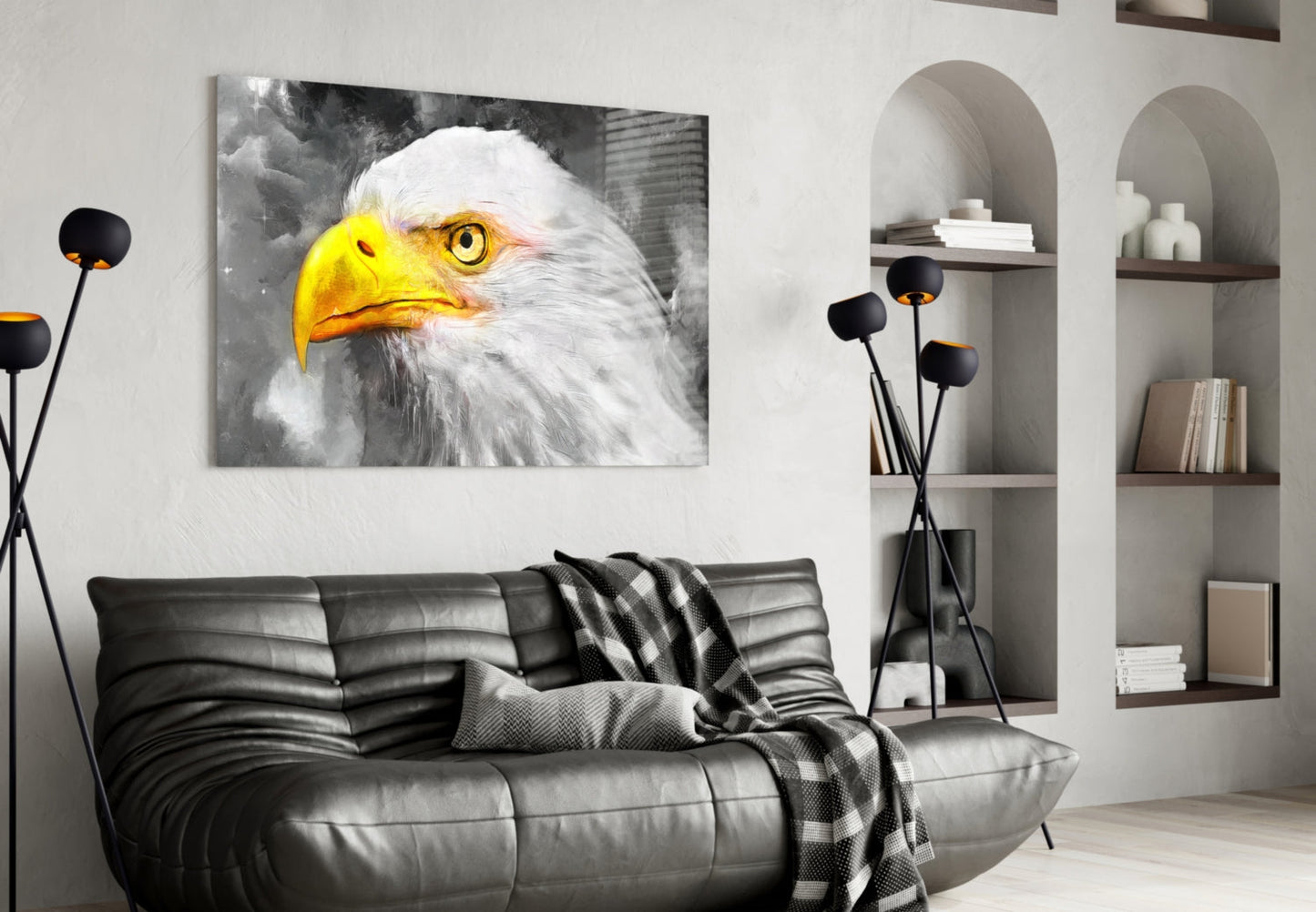 White Eagle Stormy Sky Glass Wall Art