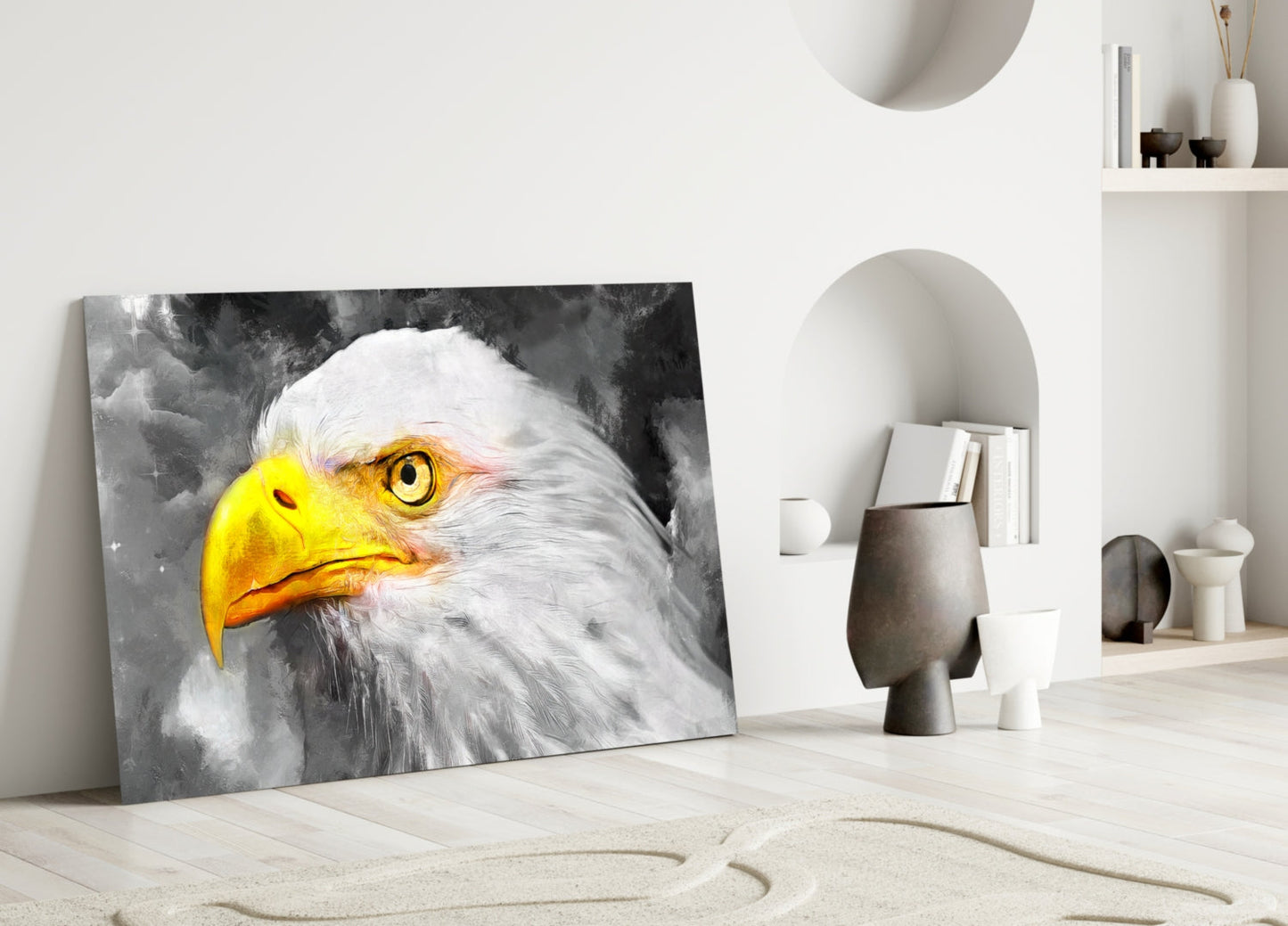 White Eagle Stormy Sky Glass Wall Art