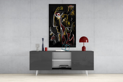 Red Eye Abstract Faces on Black Glass Wall Art
