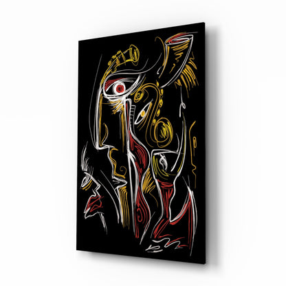Red Eye Abstract Faces on Black Glass Wall Art