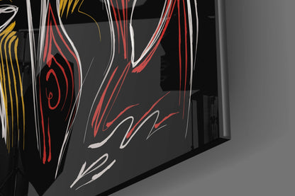 Red Eye Abstract Faces on Black Glass Wall Art