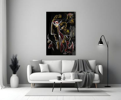Red Eye Abstract Faces on Black Glass Wall Art
