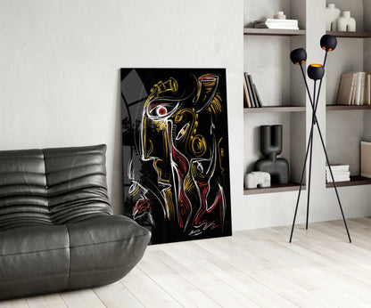 Red Eye Abstract Faces on Black Glass Wall Art