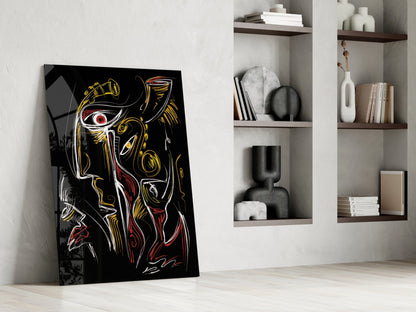 Red Eye Abstract Faces on Black Glass Wall Art