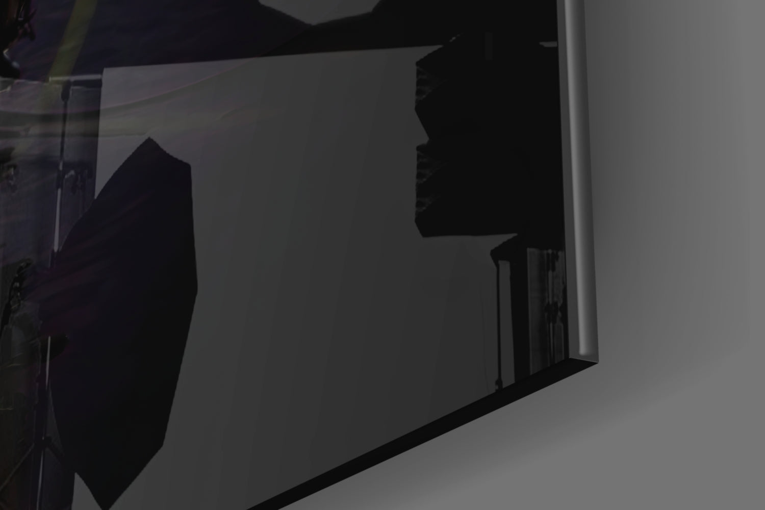 Black Swan Glass Wall Art displayed on wall showing silhouette profile of swan's head and neck against light background.