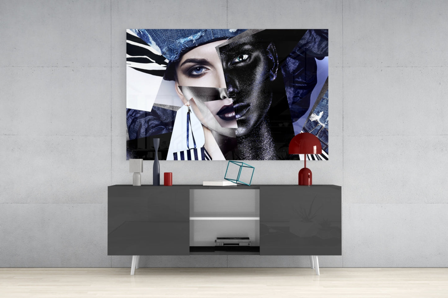 Denim Collage Split Face Glass Wall Art