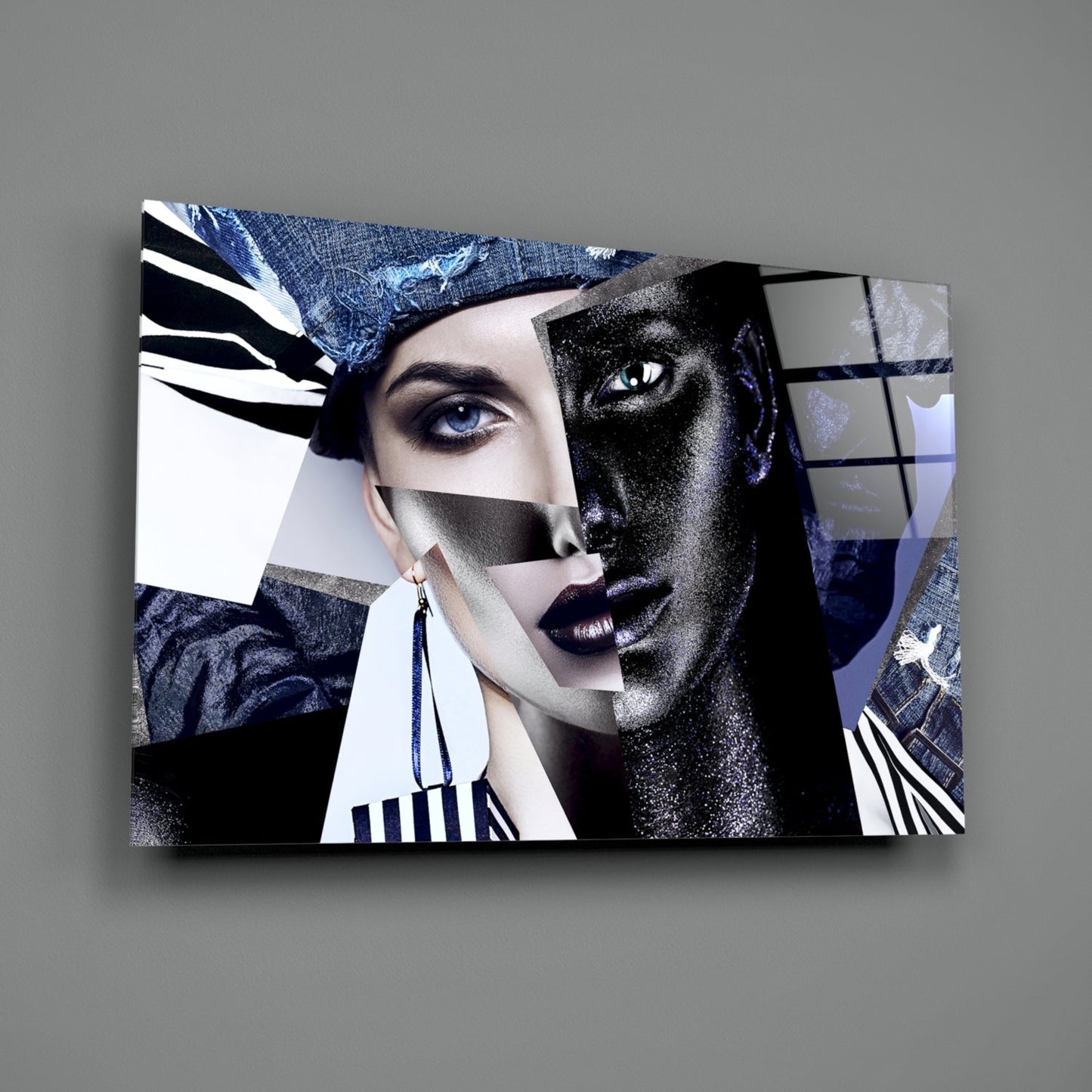 Denim Collage Split Face Glass Wall Art