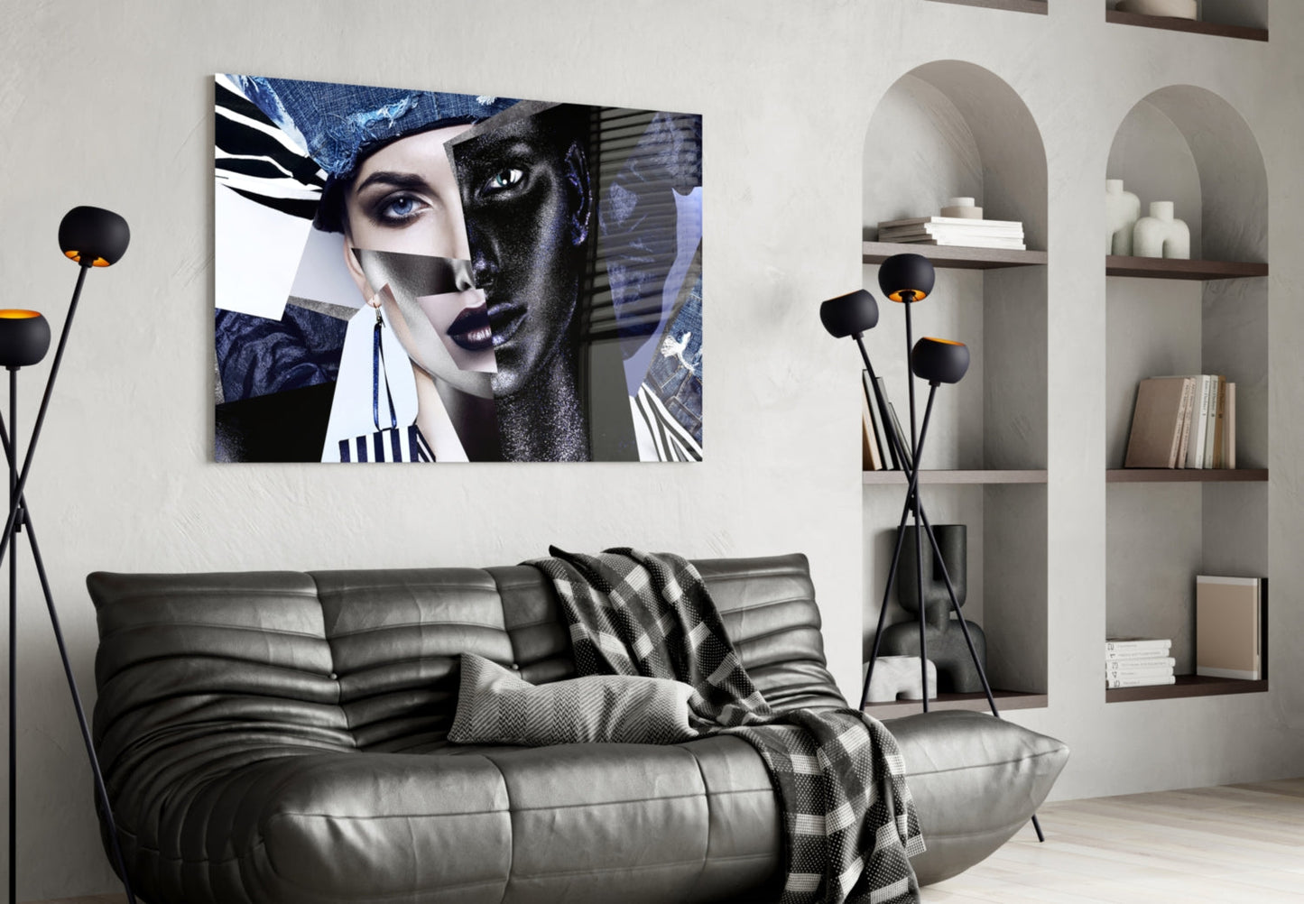 Denim Collage Split Face Glass Wall Art