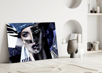 Denim Collage Split Face Glass Wall Art