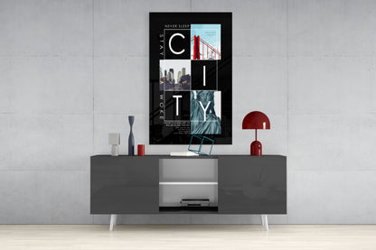 City Typography Landmark Collage Poster Glass Wall Art