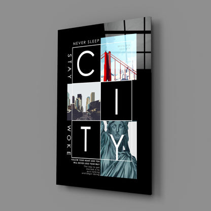 City Typography Landmark Collage Poster Glass Wall Art