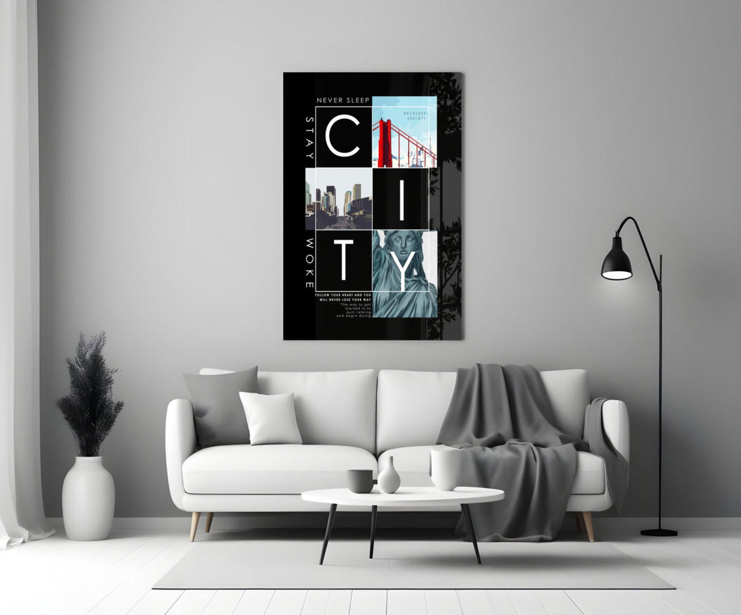 City Typography Landmark Collage Poster Glass Wall Art
