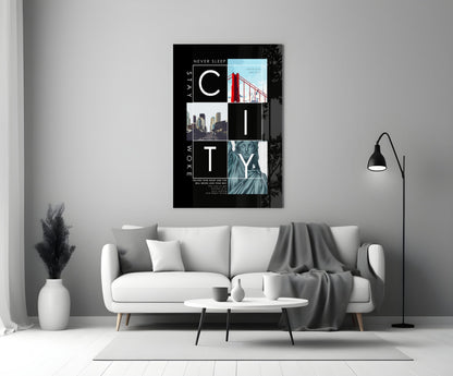 City Typography Landmark Collage Poster Glass Wall Art