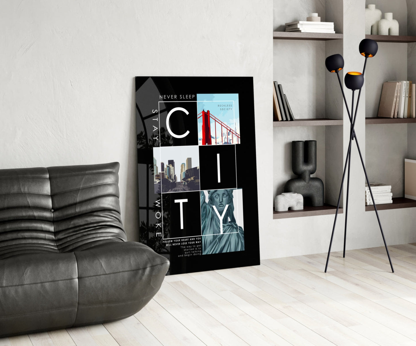 City Typography Landmark Collage Poster Glass Wall Art