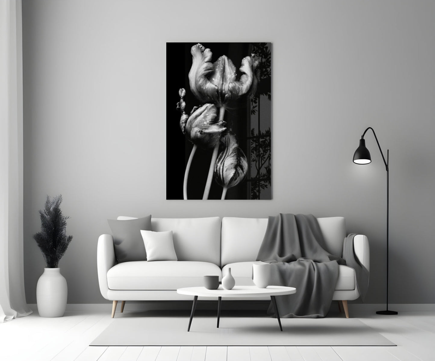 Three Parrot Tulips on Black Glass Wall Art