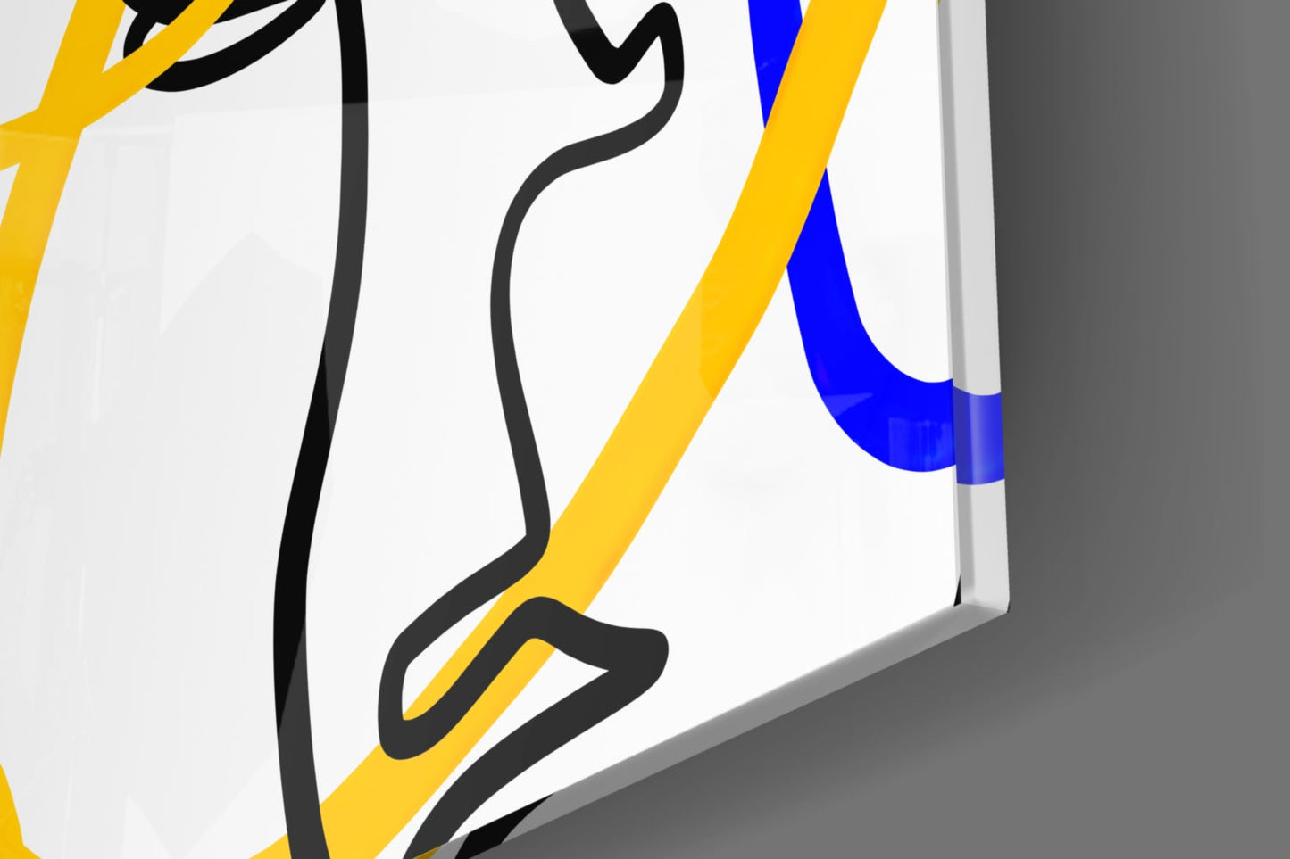 Yellow and Blue One Line Faces Glass Wall Art
