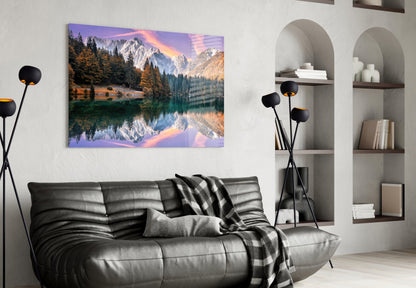 Purple Sky Alpine Lake Glass Wall Art