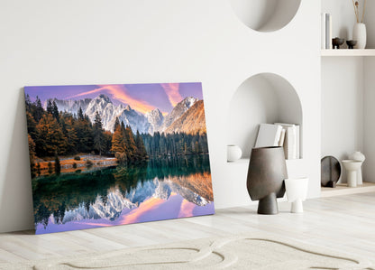 Purple Sky Alpine Lake Glass Wall Art