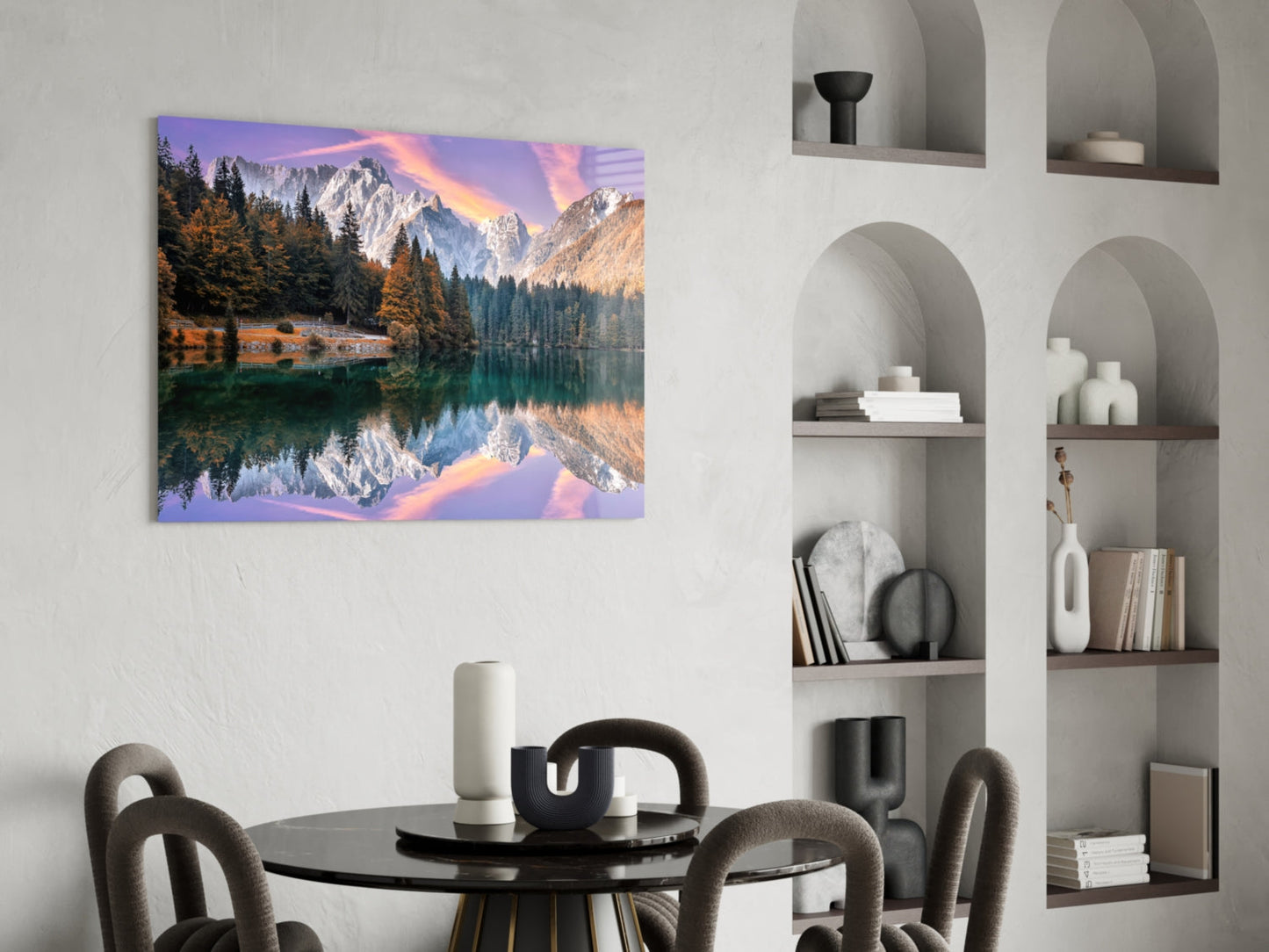 Purple Sky Alpine Lake Glass Wall Art
