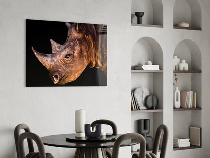 Warm Lit Rhino Close Up Glass Wall Art