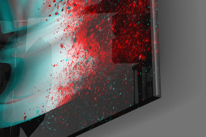 Red Cyan Glitch Apollo Head Glass Wall Art