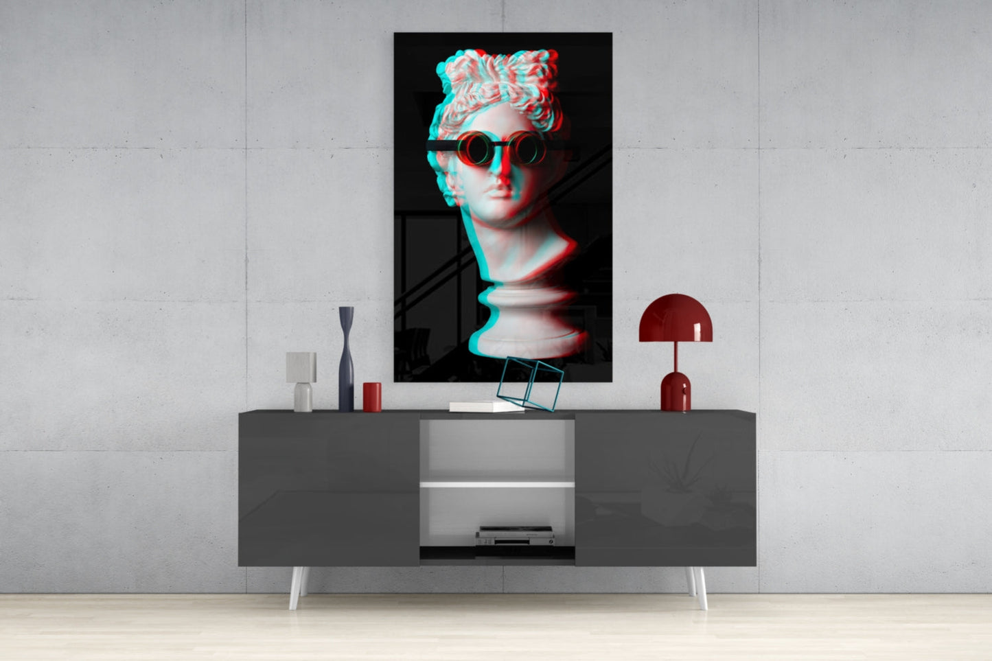 Glitch Goggles Apollo Bust Glass Wall Art