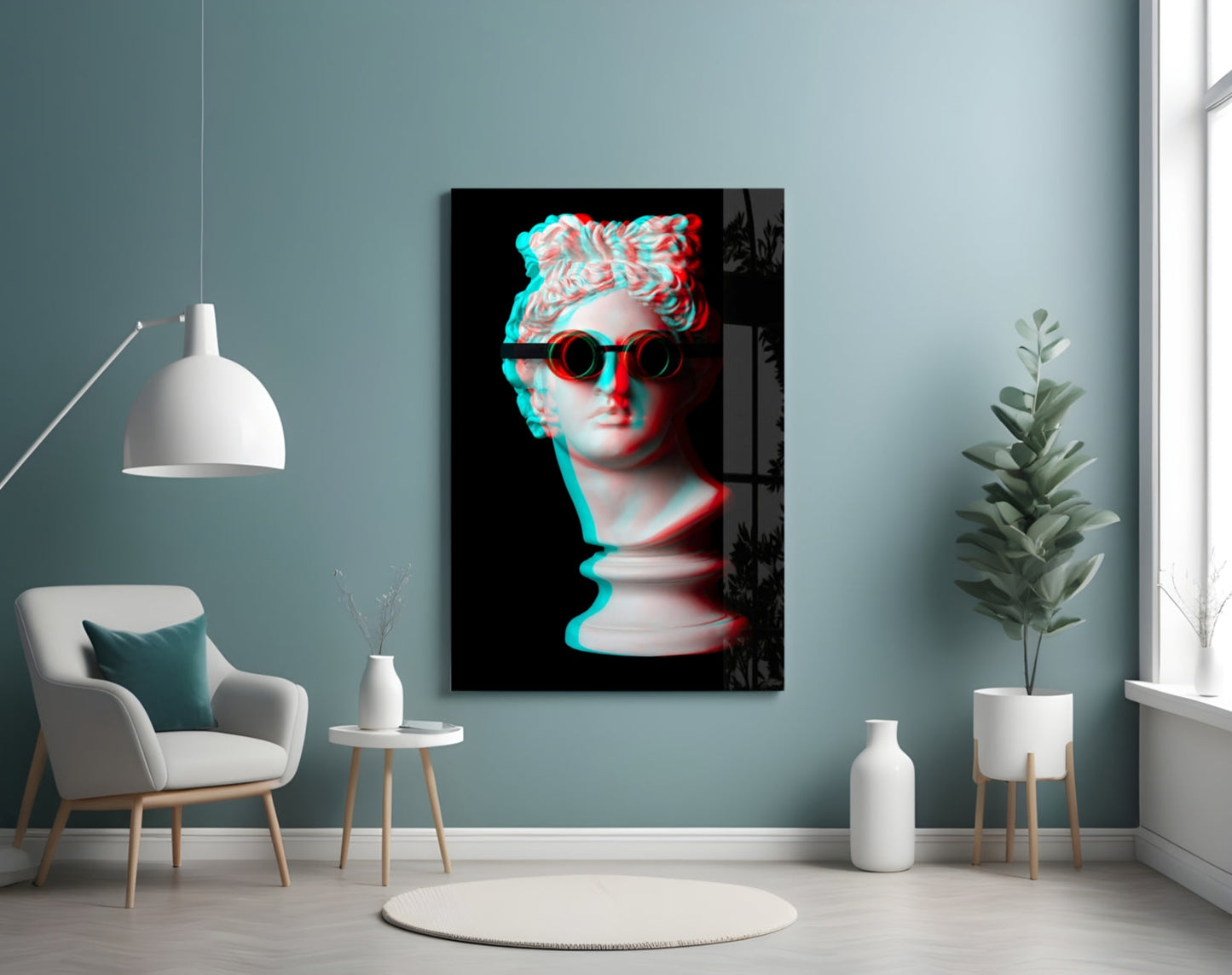 Glitch Goggles Apollo Bust Glass Wall Art