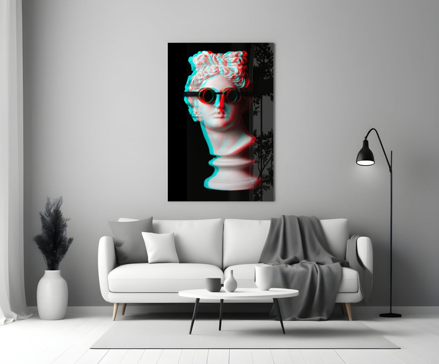 Glitch Goggles Apollo Bust Glass Wall Art