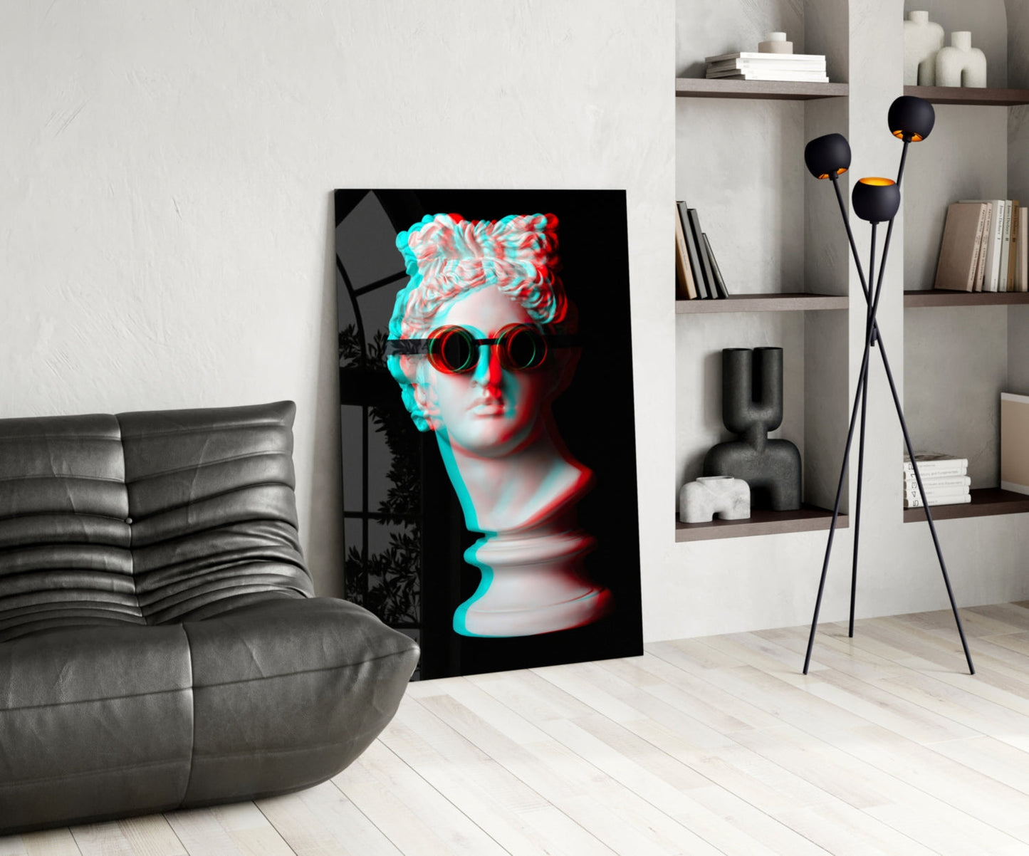 Glitch Goggles Apollo Bust Glass Wall Art