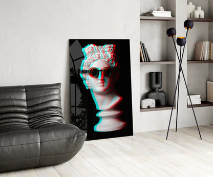 Glitch Goggles Apollo Bust Glass Wall Art