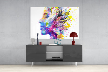 Watercolor Feather Bloom Face Profile Glass Wall Art
