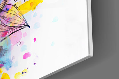 Watercolor Feather Bloom Face Profile Glass Wall Art