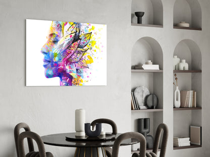 Watercolor Feather Bloom Face Profile Glass Wall Art