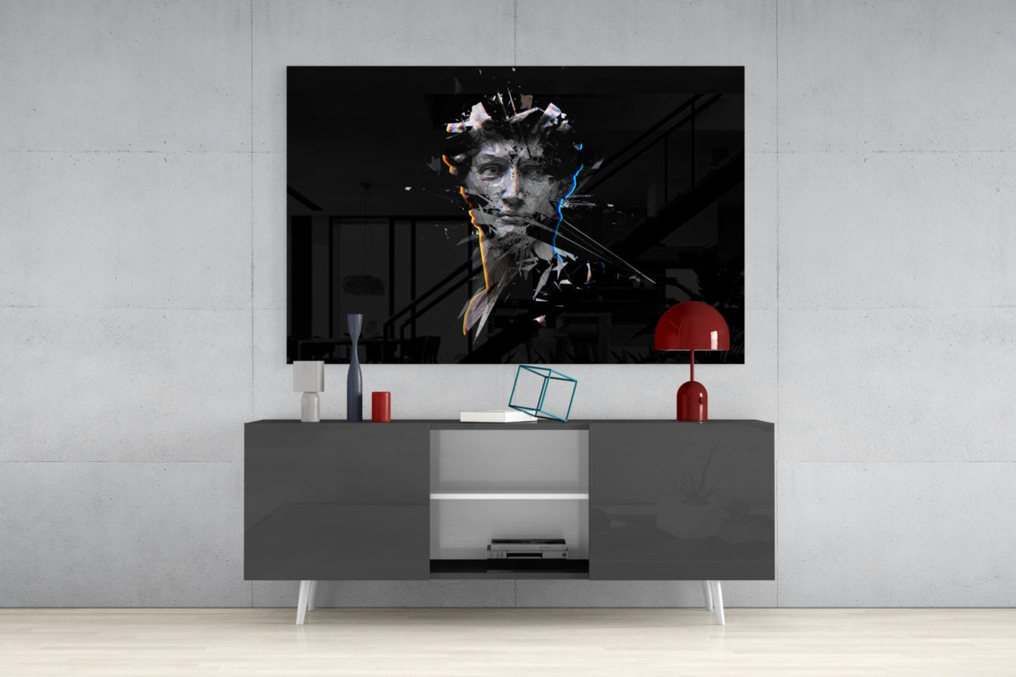 Shattered Face Black Glass Wall Art