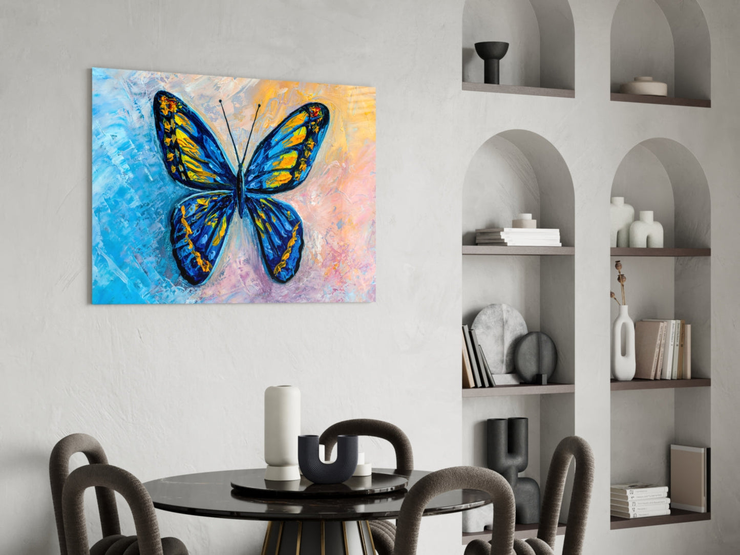 Blue and Gold Oil Butterfly Glass Wall Art