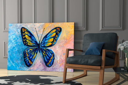 Blue and Gold Oil Butterfly Glass Wall Art
