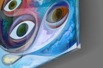 Surreal Blue Faces Eyes Glass Wall Art