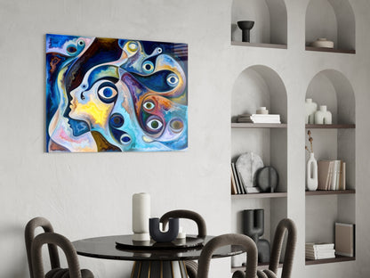 Surreal Blue Faces Eyes Glass Wall Art
