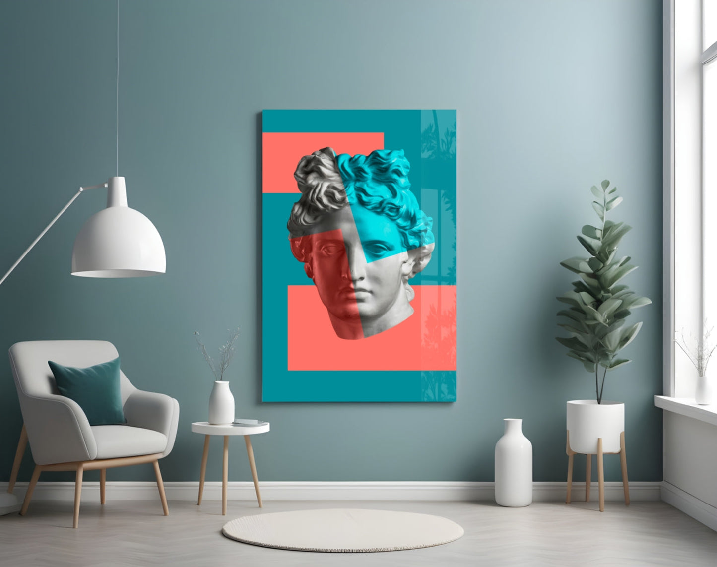 Coral Teal Split Apollo Glass Wall Art