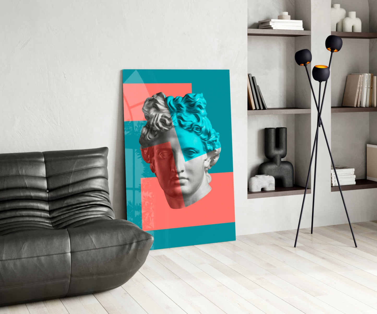 Coral Teal Split Apollo Glass Wall Art