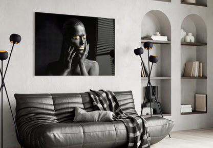 Gold Eyelids Hands Woman Glass Wall Art