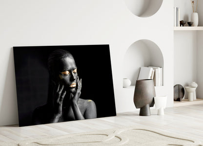 Gold Eyelids Hands Woman Glass Wall Art