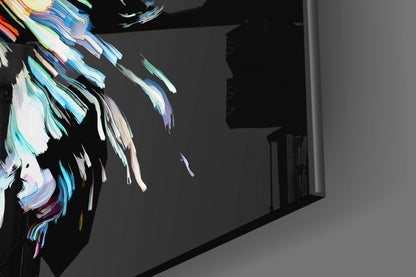 Rainbow Brushstroke Face Black Glass Wall Art